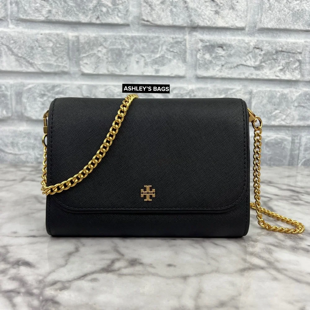 Tory Burch Emerson Chain Wallet Crossbody In Black